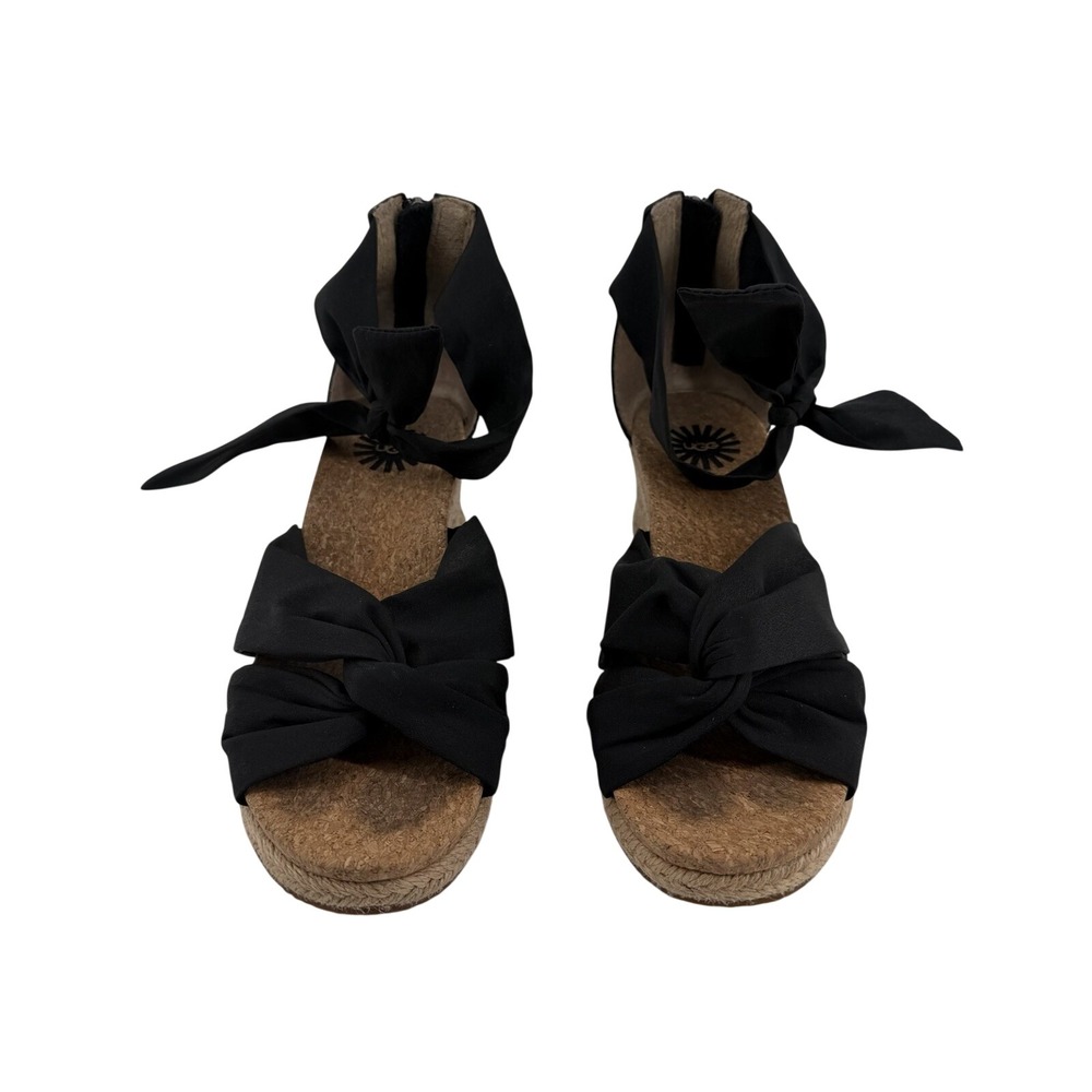 UGG Trina Black Ankle Tie Espadrille Wedge Sandals 1011181 Womens 6 - Picture 2 of 8